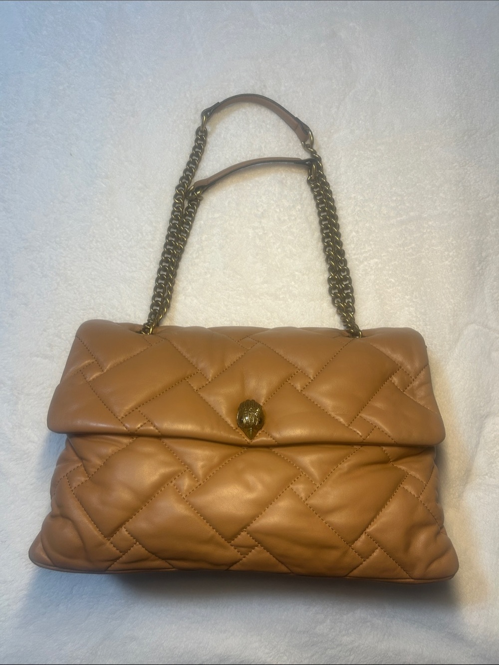 Kurt Geiger Quilted Leather Shoulder Bag in Camel with Gold Hardware